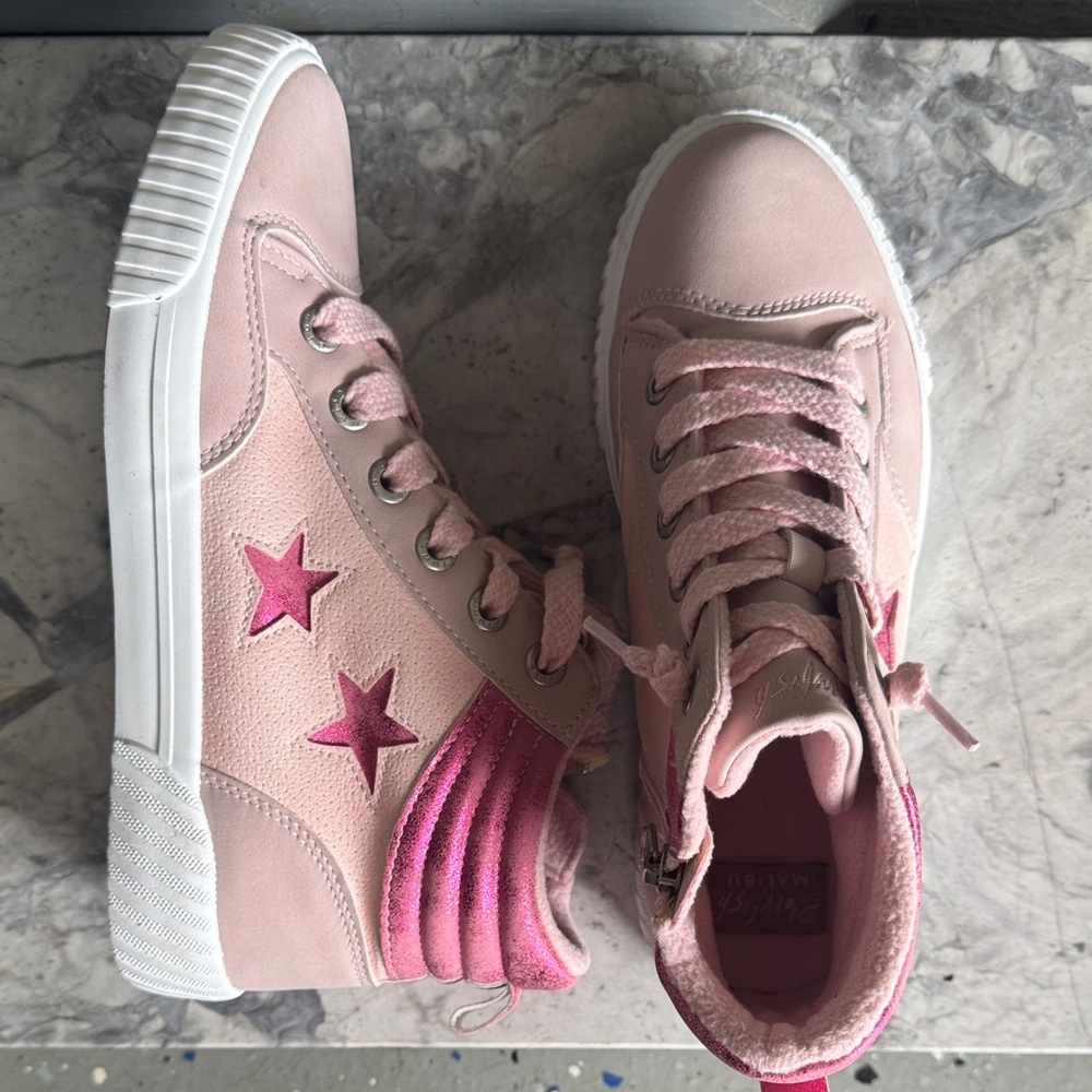 Kids Pink High-Top Sneakers with Star Accent